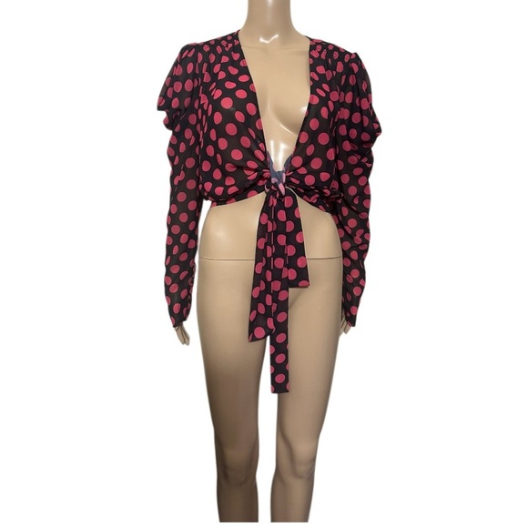 L'Academie Tops - L'Academie Floral polka dot Blouse with Pink Accents